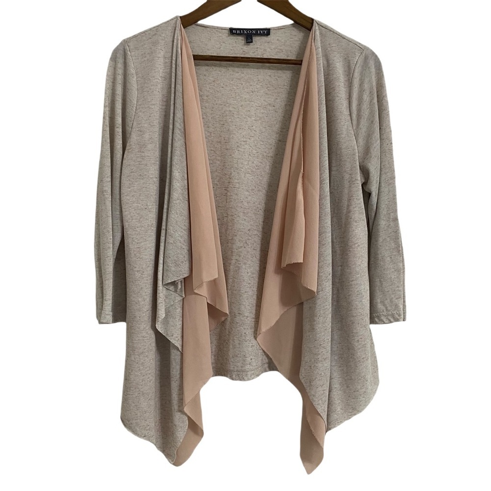 Brixon Ivy Pinson Drape Cardigan Fly Away Front Beige Pink Linen Blend Size L